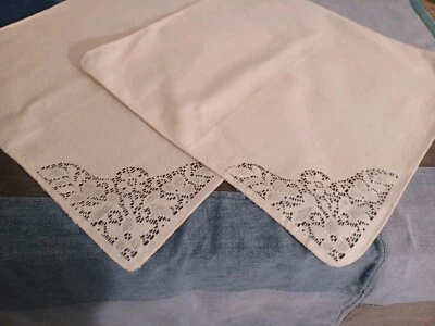 Servilletas de mesa blanco roto - Juego de 2 con acento de esquina de encaje nuevas A-14 Foto 1 de 4