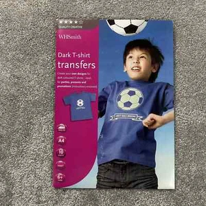 WHSmith Dark T-shirt Transfers A4 (9 Sheets) Inkjet Ideal For Parties - NEW - Afbeelding 1 van 1