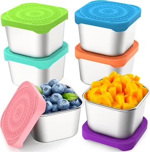 6 Pack 6Oz Stainless Steel Snack Containers, Easy Open Leak Proof Stainless Stee - Picture 1 of 12
