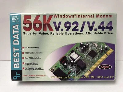 Best Data Windows Internal Modem 56K v.92/v.44 Windows 98 ME 2000 XP Model 56HP - Image 1 of 4