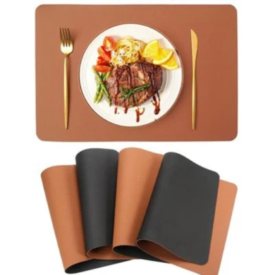 Faux Leather Burnt Orange & Black Placemats, table setting, trendy, set of 6. - Image 1 of 4