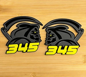 Reaper Yellow Eye 345 Car Truck Emblem Badge Matte Black /Black Custom Set of 2 - Picture 1 of 3
