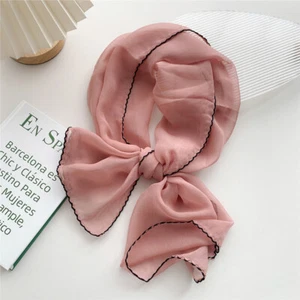 Pure Color Long Silk Scarf Small Handle Bag Ribbon Lady Headwear Skinny Scarves - Picture 1 of 22