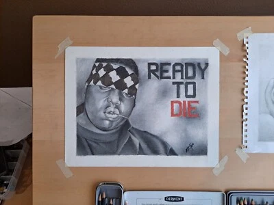Dibujo original a carbón de 11x14 pulgadas de hip hop icono notorious B.I.G Foto 1 de 2