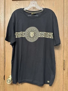 Level Ten Men's Greek Pattern Knit T- Shirt Black Gold XL - Picture 1 of 7