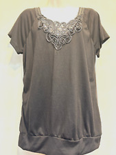 Nwt ZENA glitter black sequin lace applique knit poly/rayon TOP L Free shipping