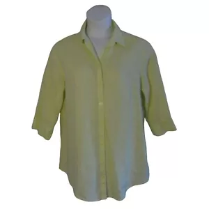 Blusa Camisa Top Chico's 2 (L) Amarilla Lino Sin Hierro Abotonada - Imagen 1 de 3