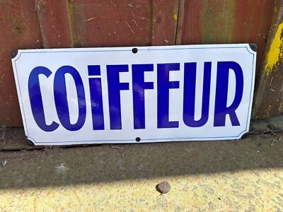 Letrero esmaltado vintage para peluquero francés masculino alrededor de 1930 Foto 1 de 4