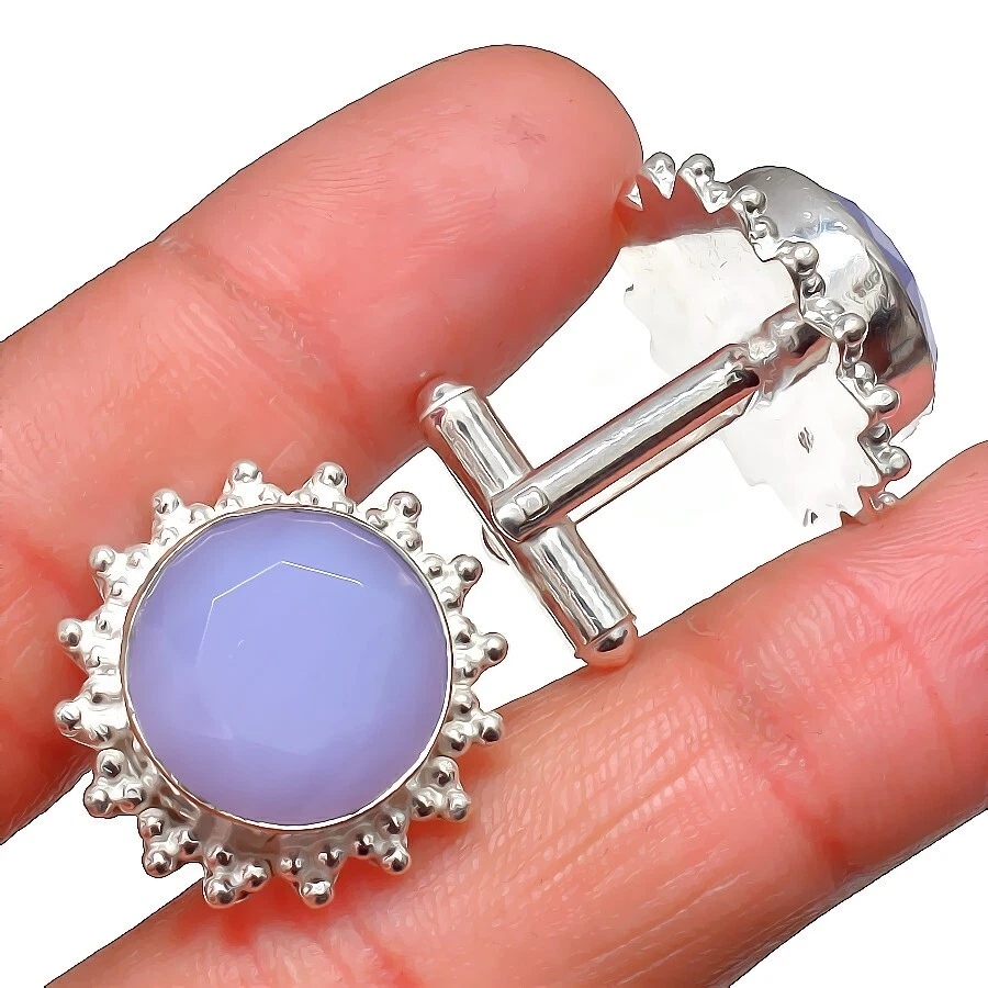 Milky 黄玉宝石手工 925 纯银珠宝袖扣 — 第 1/1 张图片