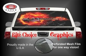 Guitar On Fire Rear Window Graphic Decal Truck Van Car - Picture 1 of 3