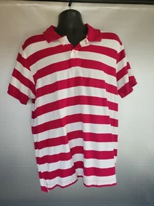 Old Navy Men's Pull Over White Pink Stripe Short Sleeve Polo Shirt Size XL - Picture 1 of 6