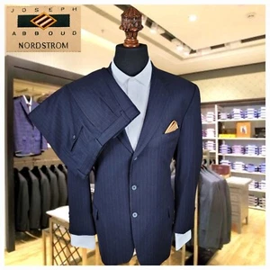 Joseph Abboud USA Blue Stripe 2 Piece Suit 44L Pants 35x29 Mens Blazer Wool - Picture 1 of 24