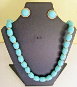 Vintage 50s crown mark Trifari turquoise bead & Trifanium necklace & earring set - Picture 1 of 17