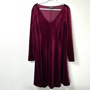 Marc Bouwer Unlimited Dress Size XL Burgundly Velvet Velour Long Sleeves V Neck - Picture 1 of 12