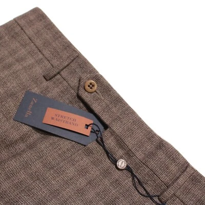 Zanella NWT Dress Pants Size 32 US Neal In Brown Check Plaid Wool Blend - Image 1 of 4
