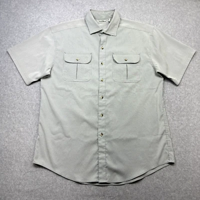 Vintage LL Bean Shirt Large Blue Hickory Stripe Seersucker Short Sleeve Summer - Image 1 of 4