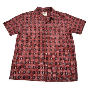 Kardo Mens Medium Lamar Mosaic Block Print Chintan S/S Button Shirt - Red/Navy - Picture 1 of 23