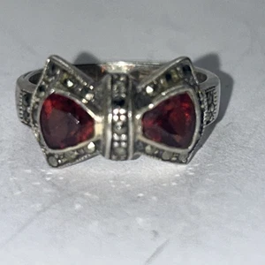 Fliege Granat 925 massiv Sterling Silber Art Deco Ring, 925, Gr. 7 mit Makrasit - Bild 1 von 6