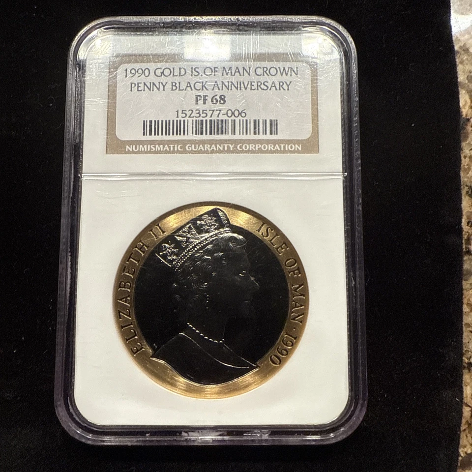 1990 COROA DE OURO ILHA DO HOMEM 1 OZ CENTAVO PRETO 1000 CUNHADO NGC PROVA 68 - Imagem 1 de 4