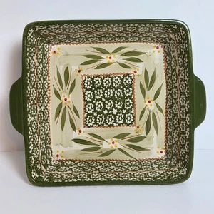 Temp-Tations Old World Green Square Baker 2.5 Qt With Metal Stand - Picture 1 of 7