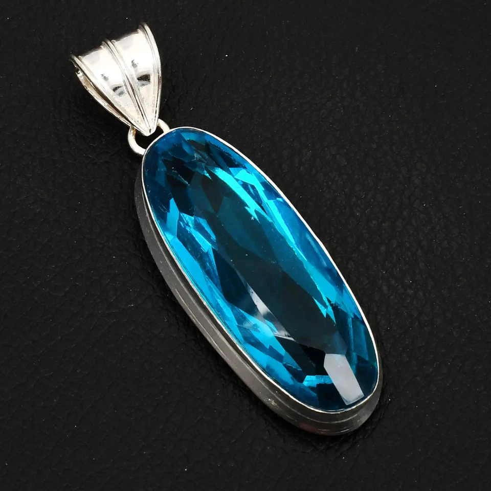 Blue Topaz Gemstone Ethnic Handmade Pendant Jewelry For Women 2.52" AP-32957 - Image 1 of 1