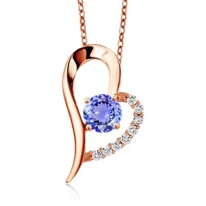 18K Rose Gold Plated Silver Tanzanite Heart Shape Pendant Necklace For Women - Picture 1 of 6