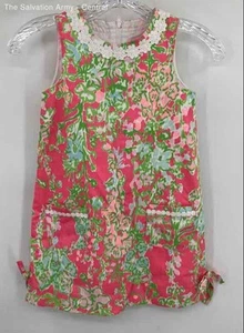 Lilly Pulitzer Girls Pink Green Sleeveless Round Neck Short Shift Dress Size 6 - Picture 1 of 7