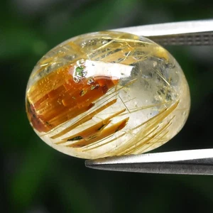 π 3.03ct Oval Cabochon Natural Golden Needles Rutile Quartz - Africa Gemstone - Picture 1 of 4