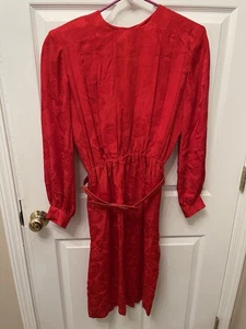 Vintage 80er Liz Claiborne Seidenkleid rot Gürtel Schulterpolster Rosenmuster - Bild 1 von 9
