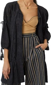 Anthropologie Maeve NWT Eyelet Balloon Sleeve Kimono Cardi Jacket BLACK O/S - Picture 1 of 10
