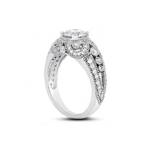 Diamantes naturales redondos G-SI2 de 2,62 quilates 950 plat. Anillo de piedra lateral estilo vintage - Imagen 1 de 3