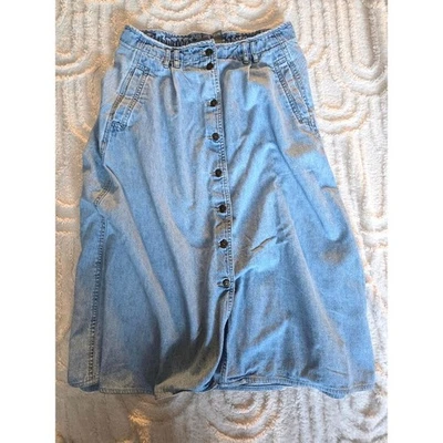 Vintage Lizwear Denim Button-Front Midi Skirt – Size 10 Petite – High Waist - Image 1 of 4