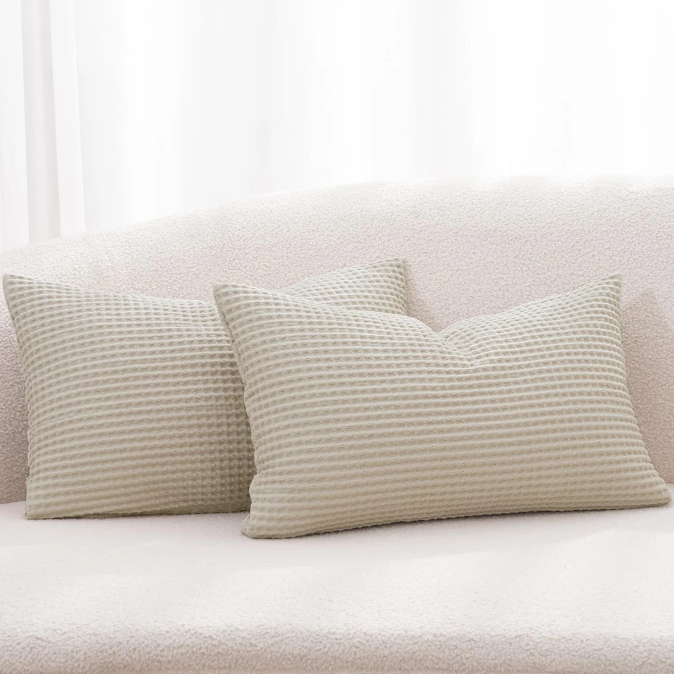 Funda de almohada lumbar PHF 100 % algodón tejido gofre 12x20 pulgadas paquete de 2 decorativas Foto 1 de 4