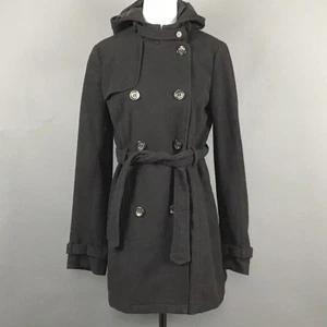 H&M Divided Mantel Damen 8 schwarz Kapuze zweireihig Gürtel Wollmischung Trench - Bild 1 von 13