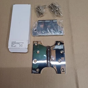Parliament Door Hinges 4"x2"x4" Chrome with Fixings 1 Pair - Picture 1 of 3