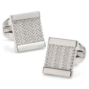 Silver Herringbone Cufflinks - Picture 1 of 4