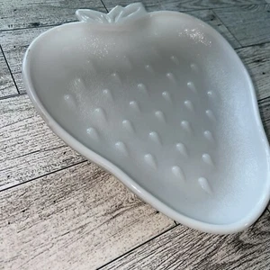 Vintage Strawberry Candy Dish Milk Glass White - Picture 1 of 11