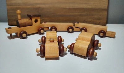 Vintage Timbertoys of Vermont Small Wooden Toy Train And Cars - Image 1 of 4