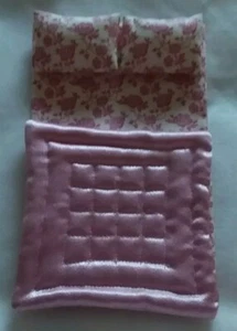 Miniature Dollshouse Bedspread Pink Roses Matching Pillows Satin Quilt 1:12th - Picture 1 of 2