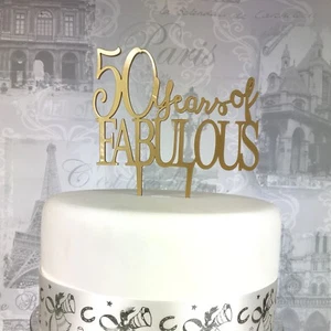 50th Birthday acrylic cake topper 50 & fabulous age 18 21 25 30 40 60 70 80 90 - Picture 1 of 4