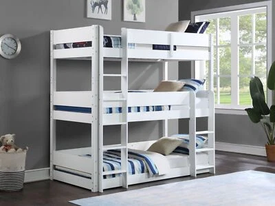 SLEEPLAND BEDS 3 Person Bunk Bed - White Treble Three Sleeper Bunk Bed For Children or Adults