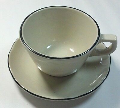 Creme W/black Trim Tea Coffee Cup & Saucer Sets (36) Restaurant Grade 72 Pieces • 15.67$