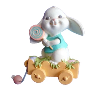 Hallmark MERRY MINIATURES Easter Vintage RABBIT PULL  WAGON 1989 Figurine NEW - Picture 1 of 3