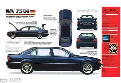 BMW 750i / 750 i / 750iL SPEC SHEET / Brochure / Catalog: 1998,1997,......... - Image 1 of 3