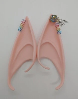Elf Ears Pierced Cosplay Fairy Costume Pointy Rainbow OOAK Fantasy Silver Gem - Image 1 of 4