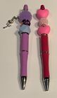 Beaded Pen “Set of 2 Pens with Charm and Heart” Black ink, Free Extra Ink Refill