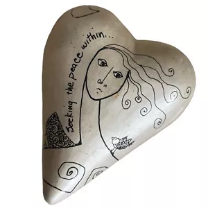 White Heart Paperweight Seeking The Peace Within Woman Bird - Picture 1 of 4