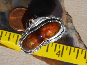 Sterling Silver and Slaughter Camp AZ Fire Agate Gem ring D89 - Picture 1 of 12