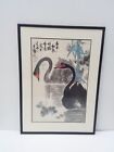 CHINESE ASIAN ANTIQUE SIGNED BLACK SWANS INK AND COLORS ON PAPER PAINTING