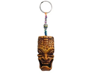 Kane Tiki Head Keychain Polynesian Hawaii Mask Handmade 3D Macrame Metal Keyring - Picture 1 of 1
